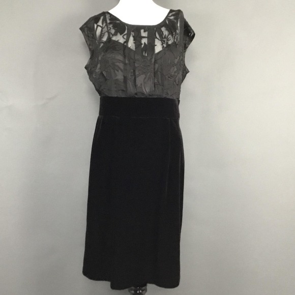AGB Dresses & Skirts - AGB Dress Womens 12 Black Velvet Skirt Sheer Bodice Cocktail Midi Illusion